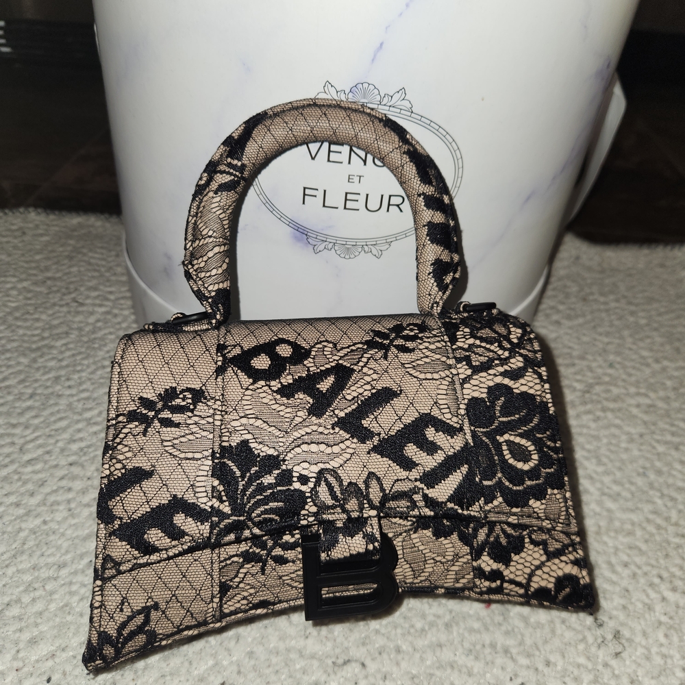 Balenciaga Hourglass Lace Handbag - Black and Tan